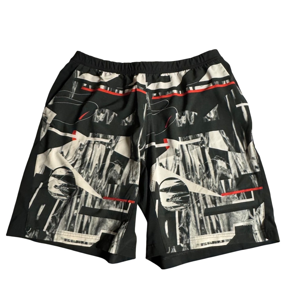 Reebok Speedwick Mens Graphic Athletic Gym Shorts Black White Large